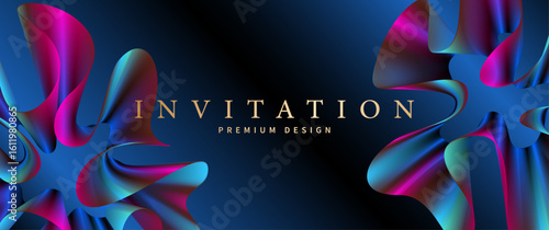 Modern background with ribbon and bright wavy gradient. Abstract vector illustrations with 3D effects in motion for invitations, covers, flyers, banner, social media, prestigious voucher, ads.