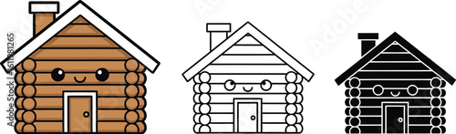 Cute kawaii log cabin house vector illustration coloring page for kids and adults