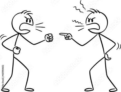 Stick figures arguing conflict disagreement angry people shouting dispute vector art