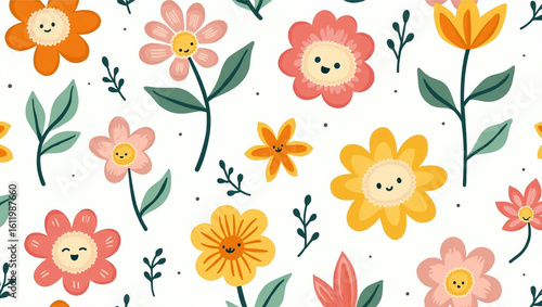 Seamless Floral and Leaf Pattern with Elegant Botanical Design for Fabric or Wallpaper

