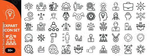 Expert line icon set. Set of  outline icons related to talent, skill, aptitude, specialist, thinking, expertise, expert and others. Editable stroke. Vector illustration design.