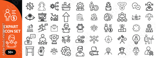 Expert line icon set. Set of  outline icons related to talent, skill, aptitude, specialist, thinking, expertise, expert and others. Editable stroke. Vector illustration design.