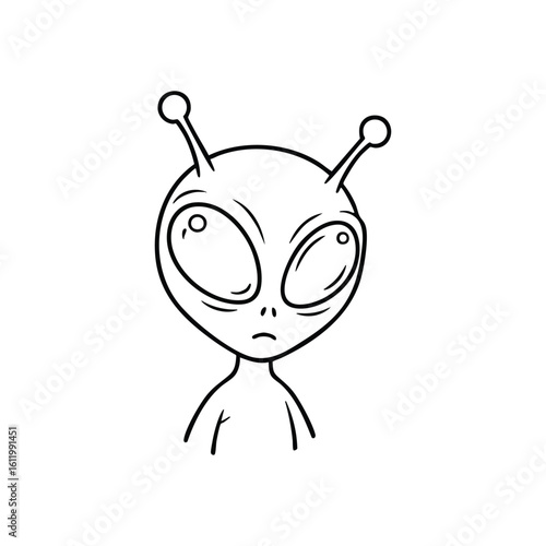 Alien Head Minimal Icon. Striking vector outline of an extraterrestrial entity. Represents cosmic mystery, future exploration, and the intrigue of unknown worlds.