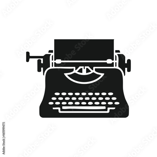 Classic Typewriter Silhouette Art. Timeless writing instrument outline. This vintage mechanical writer symbolizes creation, storytelling, and the enduring power of words.