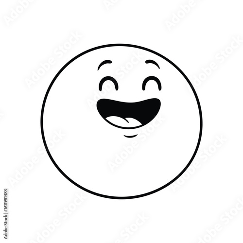 Joyful Emoji Smiling Wide. A cheerful white round illustration with an expansive grin, radiating pure happiness. This expressive character symbolizes good mood and amusement.