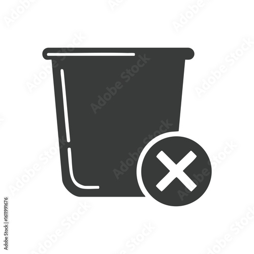 Delete Bin Icon with Cancel Mark. This graphic features a waste container symbol paired with a rejection cross, indicating an action of permanent erasure or removal within a digital system.