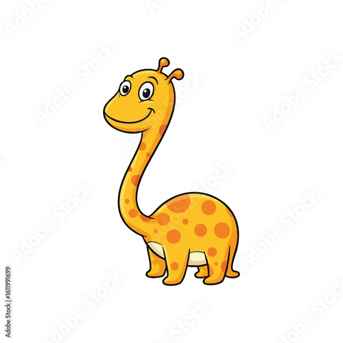 Cute Happy Cartoon Giraffe Character. A cheerful illustration of a friendly yellow animal with orange spots and a long neck. Symbolizes childlike wonder and playfulness.
