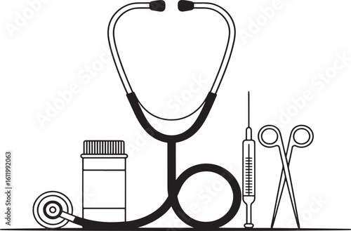 Medical Professionals Line Icon Set – Black and White Vector Illustration