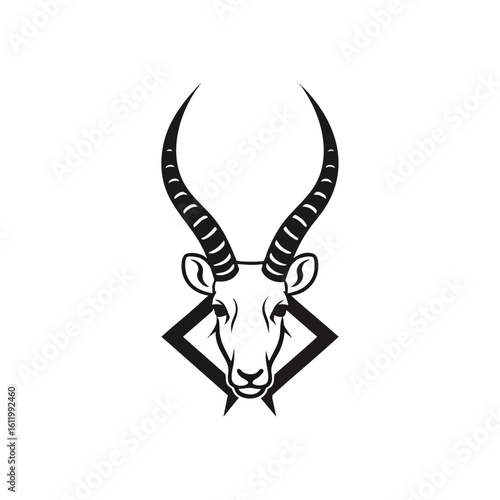 Graceful Antelope Head Design. A sleek gazelle visage with striking horns on a dark background. This minimalist image represents speed, agility, and wild beauty, ideal for branding.
