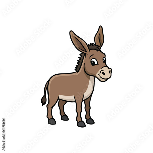Cute Smiling Donkey Character. This charming equine animal is a happy, cheerful beast of burden, portrayed with an endearing, joyful expression. Ideal for kids' themes.
