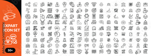 Expert line icon set. Set of  outline icons related to talent, skill, aptitude, specialist, thinking, expertise, expert and others. Editable stroke. Vector illustration design.