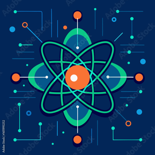 Atomic structure with interconnected nodes and orbits science technology