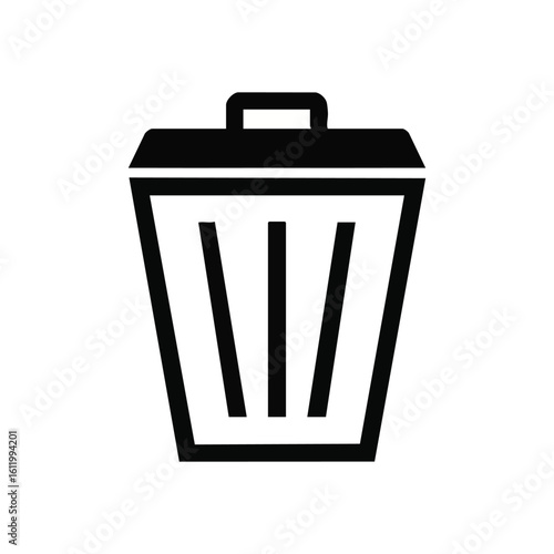 Digital Waste Bin Icon. An essential graphic illustrating a refuse container. This simple design conveys actions like removal, discarding data, or promoting environmental efforts.