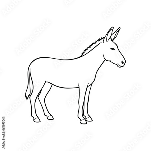 White Donkey Profile Silhouette. This bold monochrome drawing presents a sturdy burro. Its clean lines symbolize resilience, humility, and steadfastness, suitable for diverse projects.
