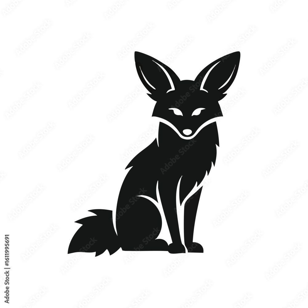 Fototapeta premium Sleek Black Fox Abstract Design. A captivating stylized silhouette of a cunning fox, embodying wisdom and agility. Its stark monochrome depiction against darkness creates a mysterious aura.