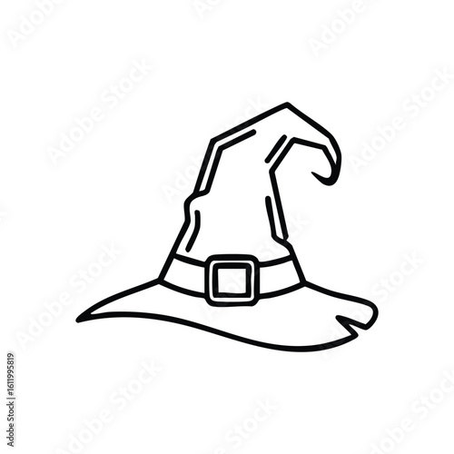 Halloween Witch Hat Design. This distinctive pointed headwear is ideal for captivating spellwork or festive costume events. It symbolizes arcane power and enchanting mystery.