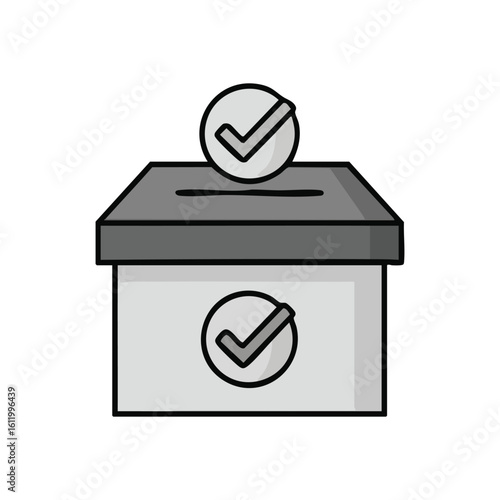 Ballot Box with Checkmark Icon. Abstract graphic of a vote container symbolizing democratic participation and collective decision making. Represents approval, success, or a completed selection.