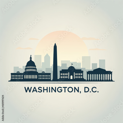Washington D.C. Skyline Silhouette - Iconic United States Capital City Vector Illustration