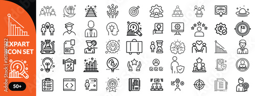 Expert line icon set. Set of  outline icons related to talent, skill, aptitude, specialist, thinking, expertise, expert and others. Editable stroke. Vector illustration design.