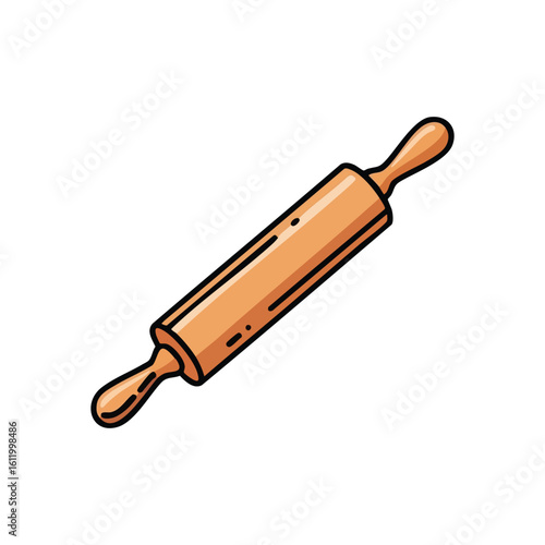 Wooden Rolling Pin Graphic. This illustration features a classic pastry roller, symbolizing home cooking and culinary creativity. Ideal for food, kitchen, and bakery designs.
