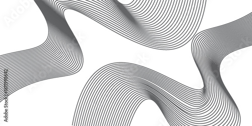 Abstract black curved lines on a white background creating fluid, flowing shapes. Perfect for tech, art, and contemporary minimalist vector design uses