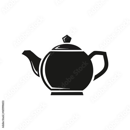 Classic Teapot Graphic Icon. A clean vector design portraying a traditional hot beverage vessel. Evokes feelings of warmth, relaxation, and home comforts.