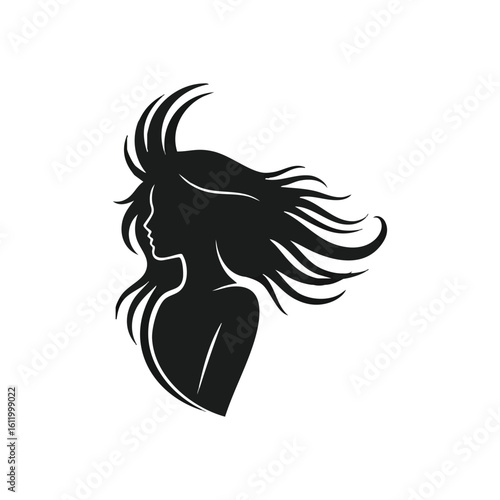 Elegant Woman Flowing Hair. Depicts a graceful feminine outline with dynamic tresses, embodying allure and vitality. Perfect for fashion, beauty, or wellness branding.