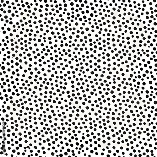 Abstract black and white polka dot pattern with irregular spacing
