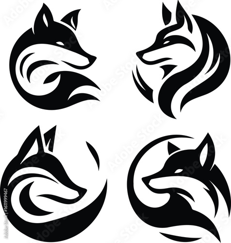 Black and white Fox head silhouette vector illustration
