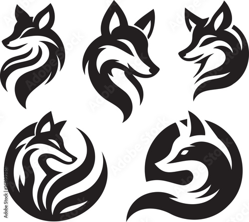 Black and white tribal wolf vector illustration with animal head silhouette design