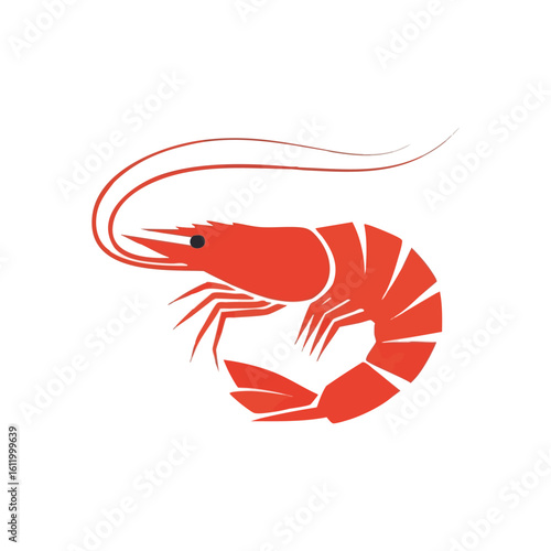 Red Shrimp Delicacy Icon. This striking seafood emblem evokes a taste of the ocean, representing gourmet dining and fresh aquatic fare. A simple design for culinary themes.
