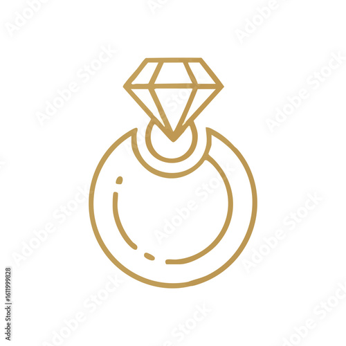 Stylized Gold Diamond Ring Design. A refined illustration of a brilliant precious stone set on a band. This opulent emblem signifies everlasting devotion and celebratory union.