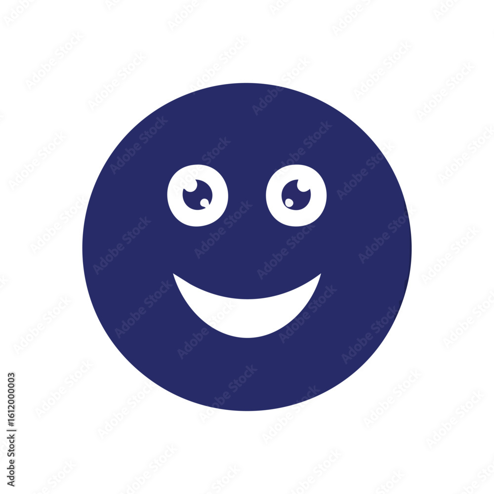 Fototapeta premium Joyful Dark Blue Smiley. A simplistic indigo character exudes pure happiness and a lighthearted mood. Its bright features convey elation and a friendly disposition.