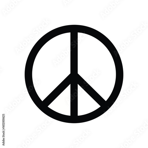 White Peace Symbol on Black. The iconic emblem represents global harmony and anti-war sentiment. Its minimalist design promotes unity and tranquility.