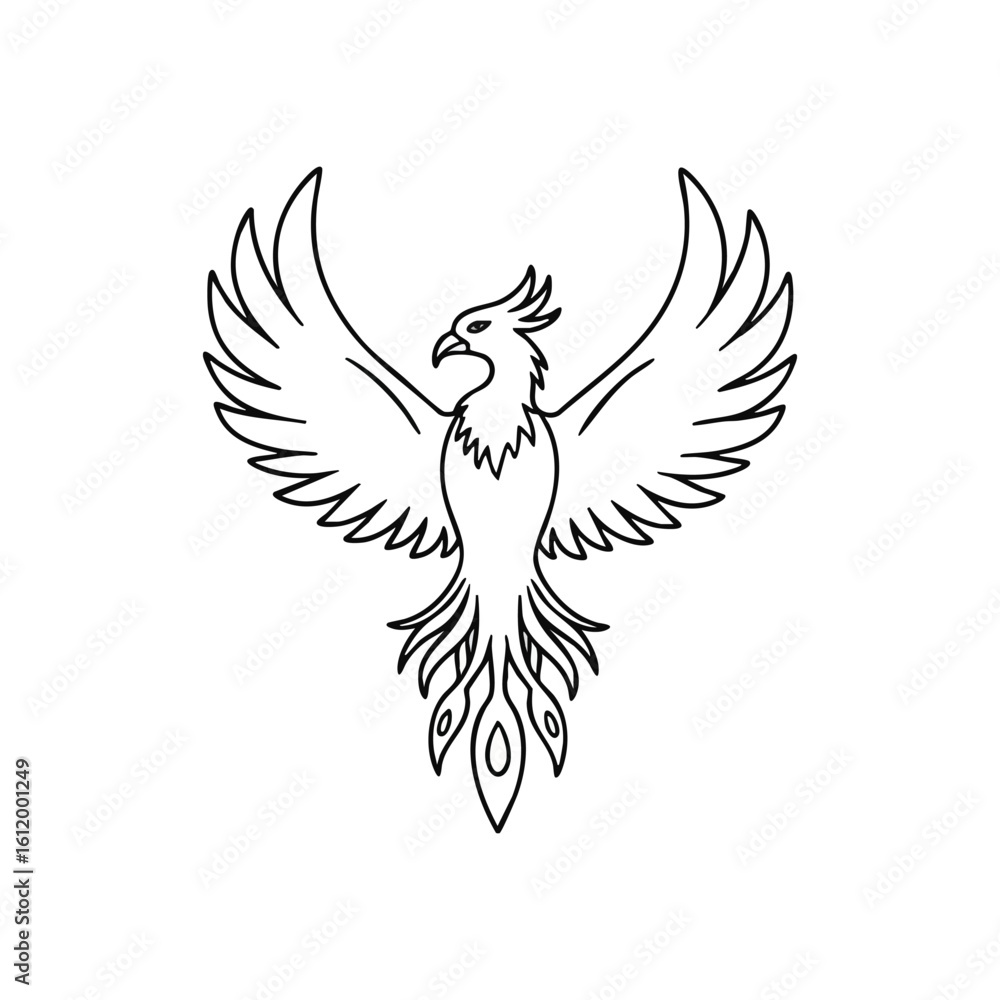 Fototapeta premium White Phoenix Mythology Symbol. Majestic avian image, representing renewal, strength, and eternity. Its bold, clean silhouette makes it versatile for diverse applications.