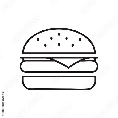 Classic Cheeseburger Icon. A sleek, graphic representation of a beloved sandwich. This monochrome illustration evokes universal appeal and the satisfying pleasure of comfort cuisine.