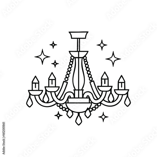 Elegant Chandelier Sparkle Icon. A stylish illustration of a lavish light fixture. This shining decorative element symbolizes sophistication, opulence, and festive illumination.