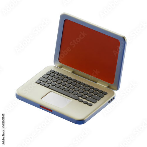 Vintage style miniature laptop open with retro design and colorful display isolated on background