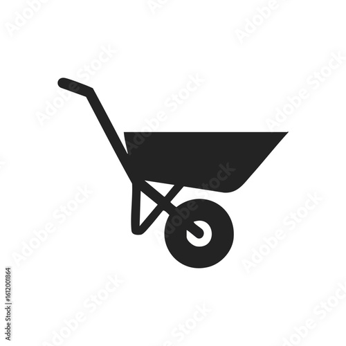 Minimalist Wheelbarrow Tool Icon. Clean graphic representing a garden cart, symbolizing manual labor and heavy lifting for construction projects or landscaping tasks. Perfect for design assets.