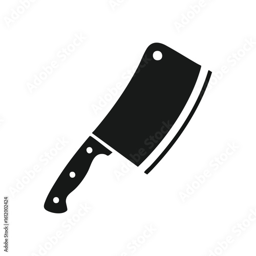Meat Cleaver Icon. Minimalist graphic featuring a robust butcher's chopping blade. Perfect for culinary themes, food preparation, or professional kitchen designs. Represents efficiency and precision.