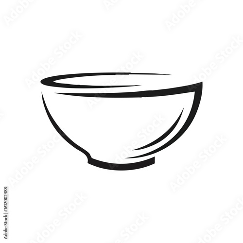 Elegant Empty Bowl Outline Icon. A sleek, vacant kitchen vessel drawing. Perfect for culinary themes, recipes, food preparation, or representing hunger and new beginnings.