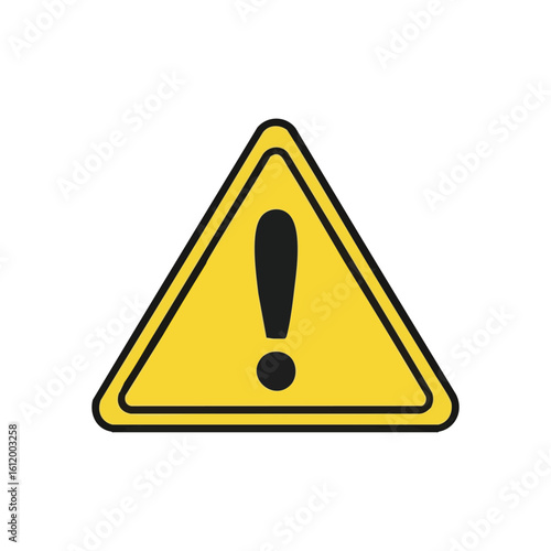 Yellow Exclamation Warning Sign. A clear luminous triangular icon with a dark point. It signifies impending peril, a necessary caution, or significant information.