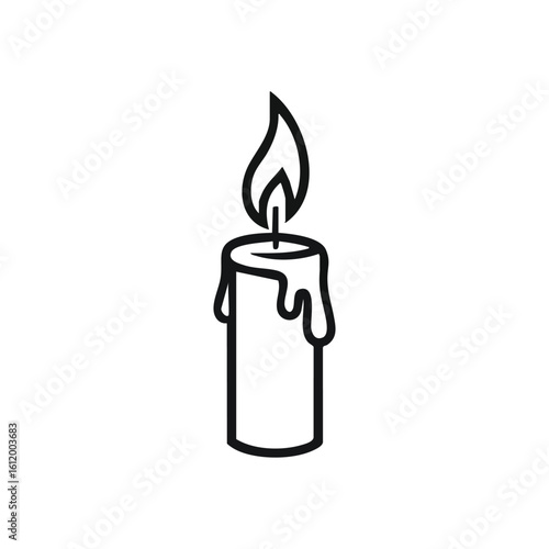 Burning Candle Minimalist Icon. A striking monochrome graphic depicting a glowing paraffin column, its radiant blaze evokes feelings of serenity, celebration, and remembrance.