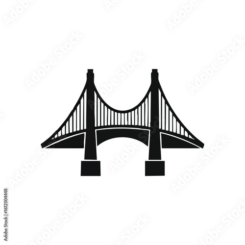 Minimalist Bridge Icon. Clean line art of an iconic suspension structure. This graphic symbolizes connection, progress, and overcoming divides, ideal for modern design.