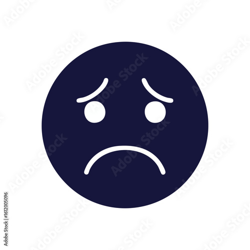 Sad Emoji Icon on Dark Background. A distressed digital avatar on a deep black screen, conveying sorrow and low spirits. Ideal for expressing negative emotions.