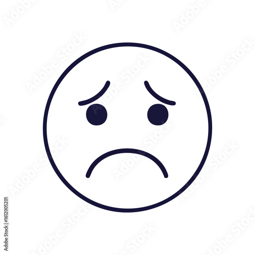 Sad Face Expression Icon. This simple digital illustration portrays a mournful visage, representing a spectrum of negative human emotions like sorrow, regret, and woe.