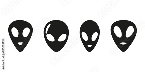 Alien Face Icon Set. Extraterrestrial Symbol Collection. Isolated Vector Illustration
