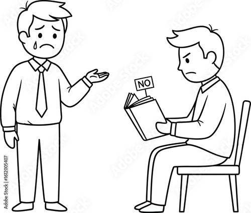 Rejection concept illustration of businessman getting rejected with no sign from boss man