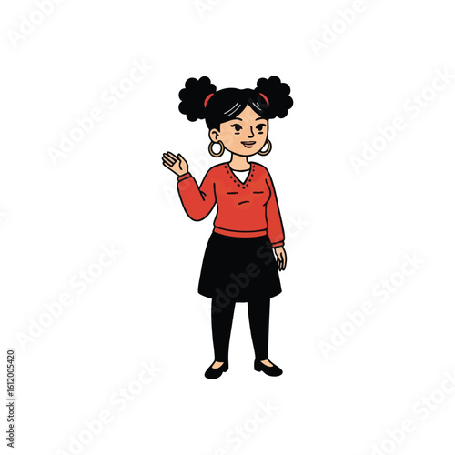 Friendly Woman Waving Illustration. Cheerful animated character extends a welcoming hand, symbolizing greeting and approachability. Perfect for digital communication.