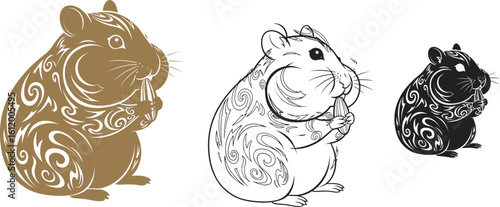 Cute hamster illustration vector art for kids coloring page and tattoo design template art